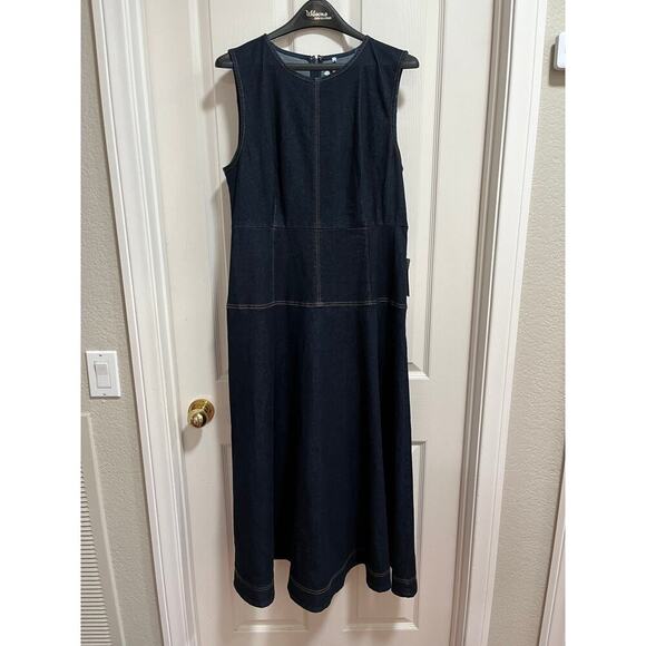 NWT Denim Midi Dress A-Line Dark Wash XL Long Modest Sleeveless Teacher Office - Picture 4 of 16
